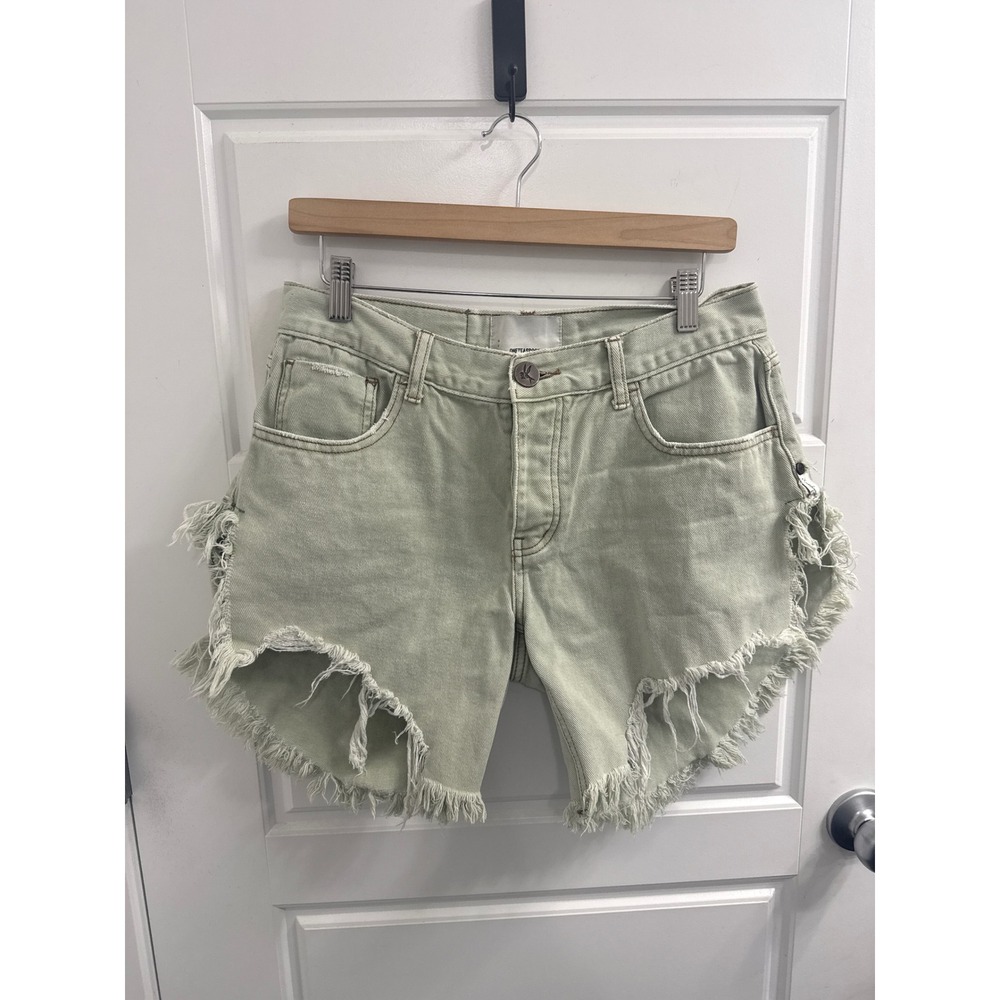 One Teaspoon Frankies Gray Distressed Denim Shorts Frayed Hem Womens Size 28